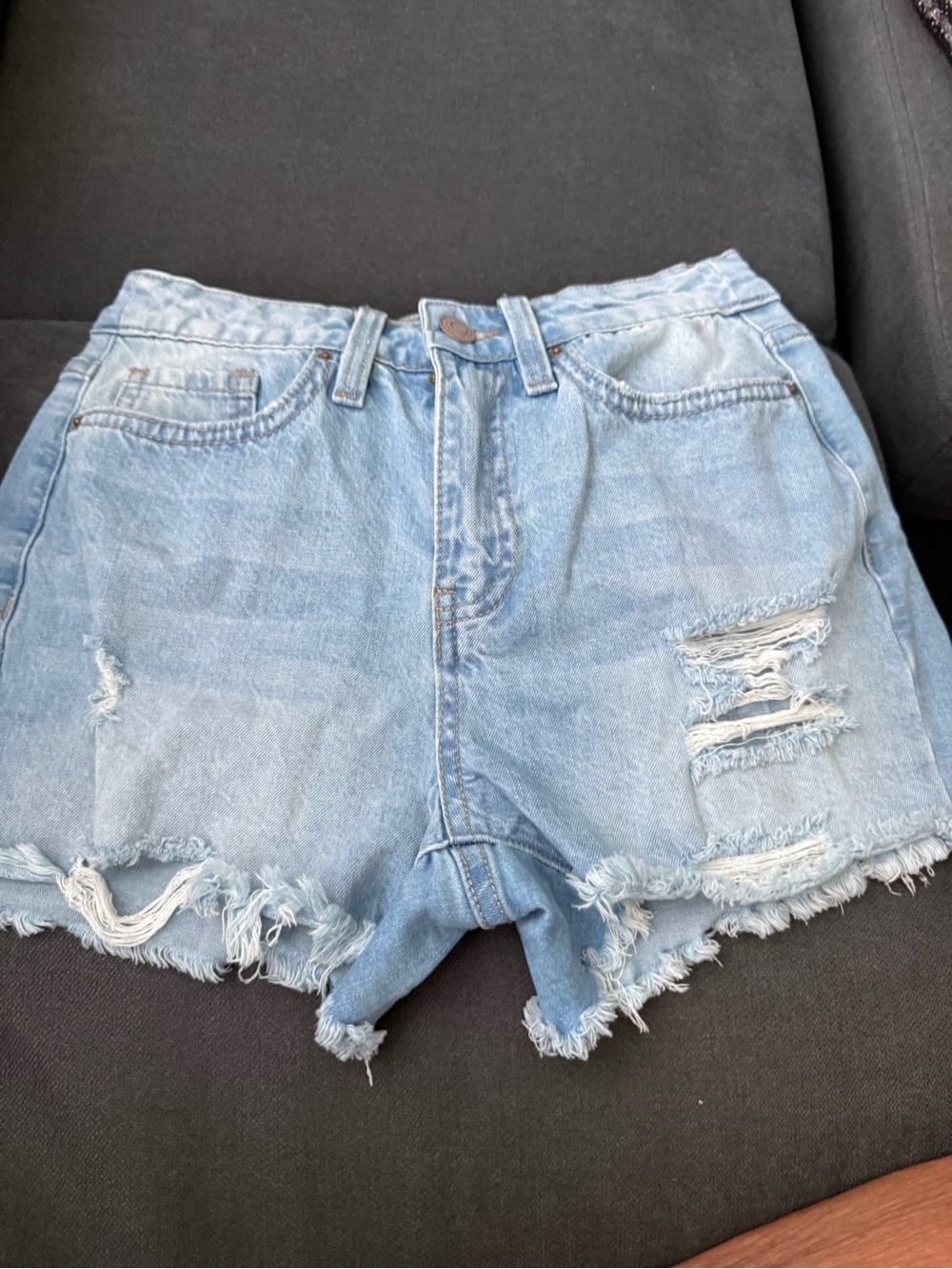 YMI Light Blue Distressed High-Rise Jean Shorts